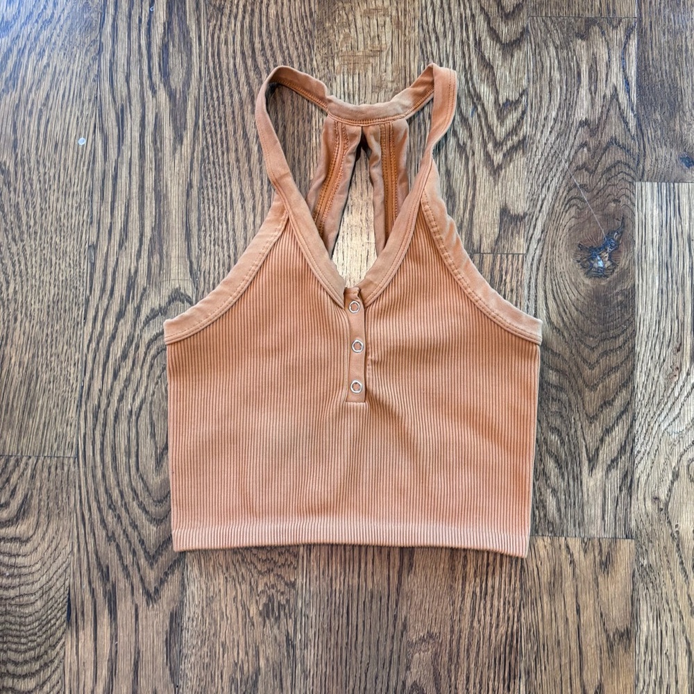 Free People Movement Ribbed Racerback Crop Top in Rust Orange | Brami XS - Picture 2 of 6